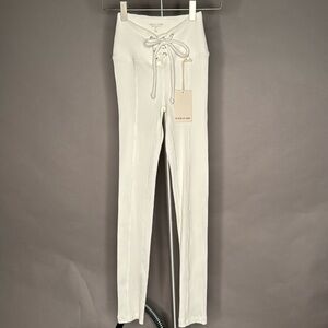 NWT YEAR OF OURS Ribbed Football Leggings Lace-Up Pants • White • XS